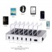 PRITEK USB Ladestation, Smart Ladestation Dock & Organizer für Smartphones, Tablets und andere Geräte 6 Port Multi USB Ladestation und Telefon Dockingstation mit Ladezustandsanzeige (Silber + Kabel)